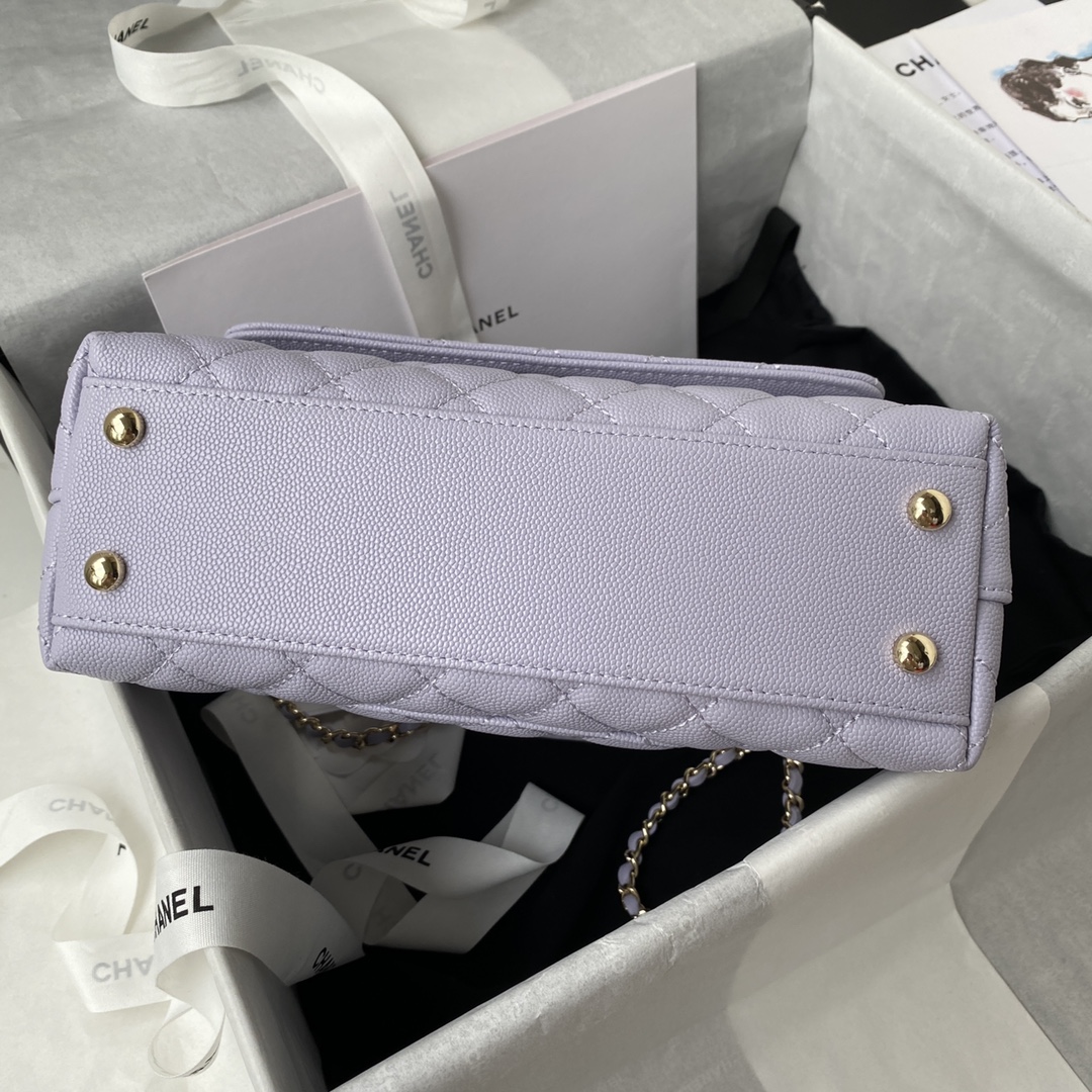 Coco Handle Small Grained Calfskin Handbag With Top Handle A92990 Light Purple